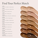 Shade chart for the 4-in-1 Tinted Moisturizer with 14 foundation swatches labeled 1 through 14 arranged from light to dark.