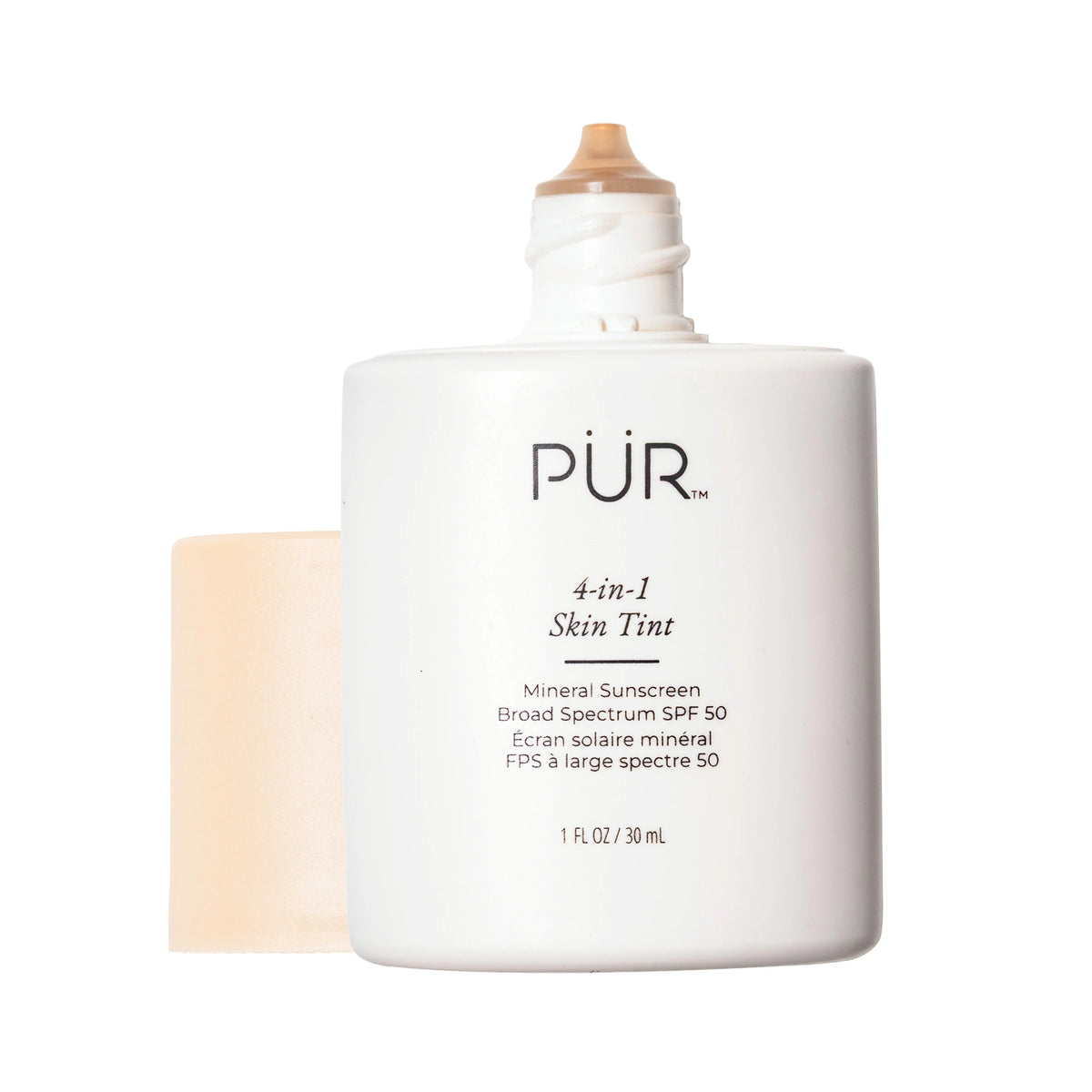 4-in-1 Skin Tint MN4 bottle with cap off on a white background 