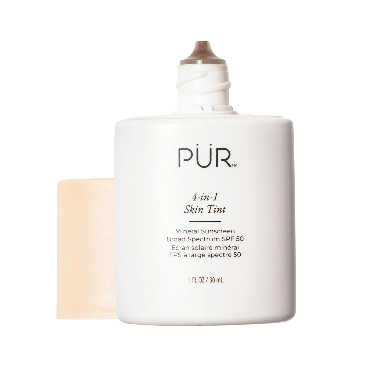 4-in-1 Skin Tint DG6 bottle with cap off on a white background 