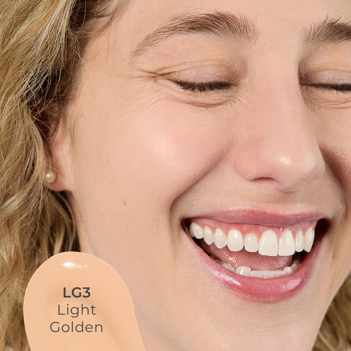 Close-up of a woman's face with LG3 shade 