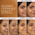 Before and after comparison of flexible coverage with different undertones on a woman's face for shade TN7 