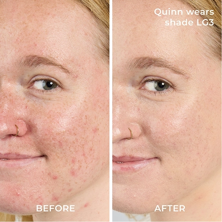 PÜR Find Your Foundation: Before and After of Quinn wearing shade LG3