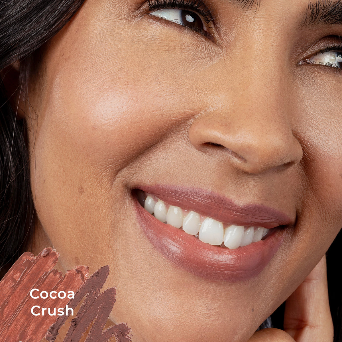 Silky Sculpt in Cocoa Crush - Woman smiling while wearing lip liner product 