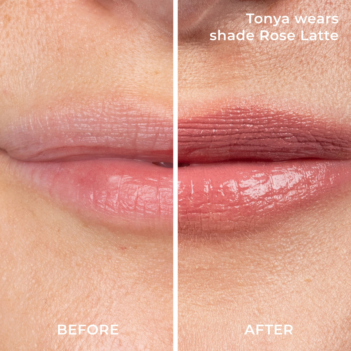 Silky Sculpt in Rose Latte - Before and After of Rose Latte worn by Tonya 