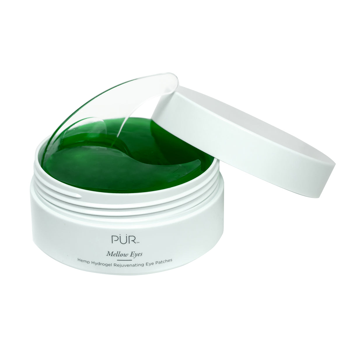 Mellow Eyes in Hemp - Open container showing spatula lifting green eye patches #hemp-green