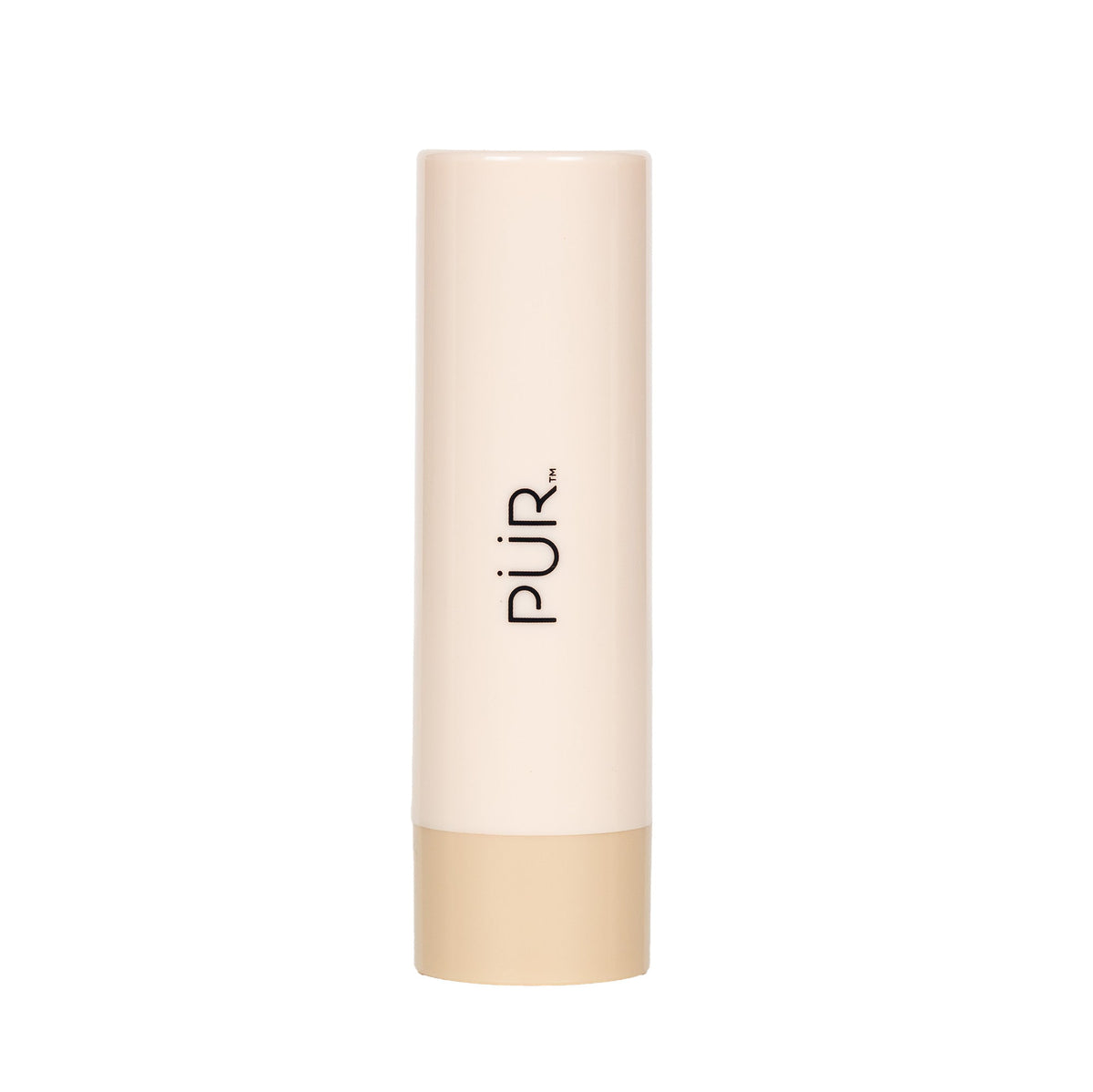 Beige cream blush stick with pür logo shown upright against white background