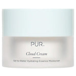 PÜR Cloud Cream Hydrating Essence Moisturizer in a frosted jar with a soft blue lid.